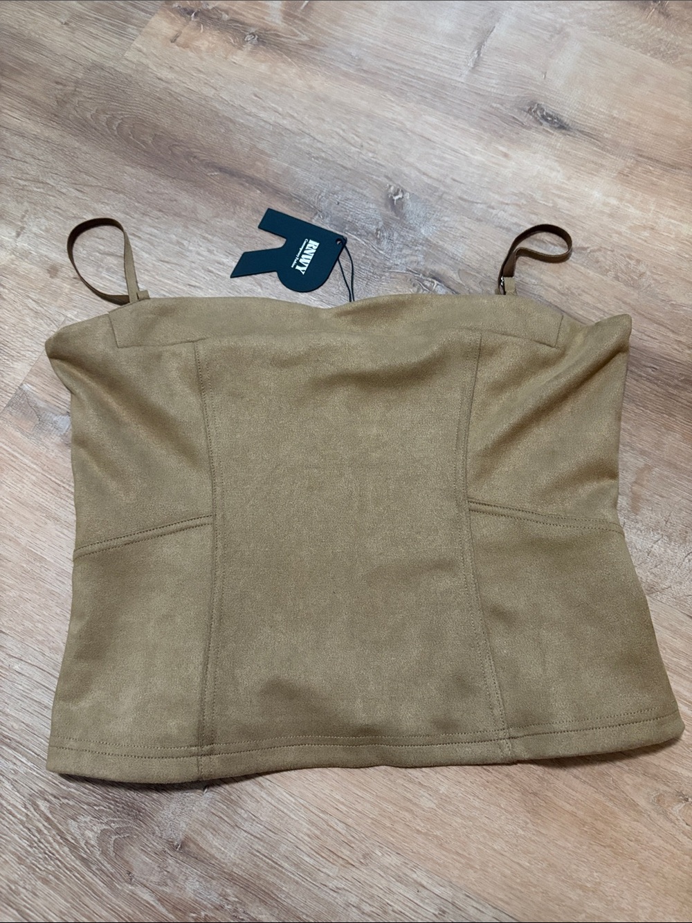 New RNWY Camel Faux-Suede Bustier Corset Camisole Top XL